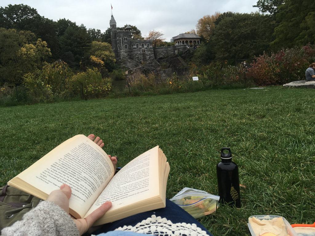 reading a book in central park