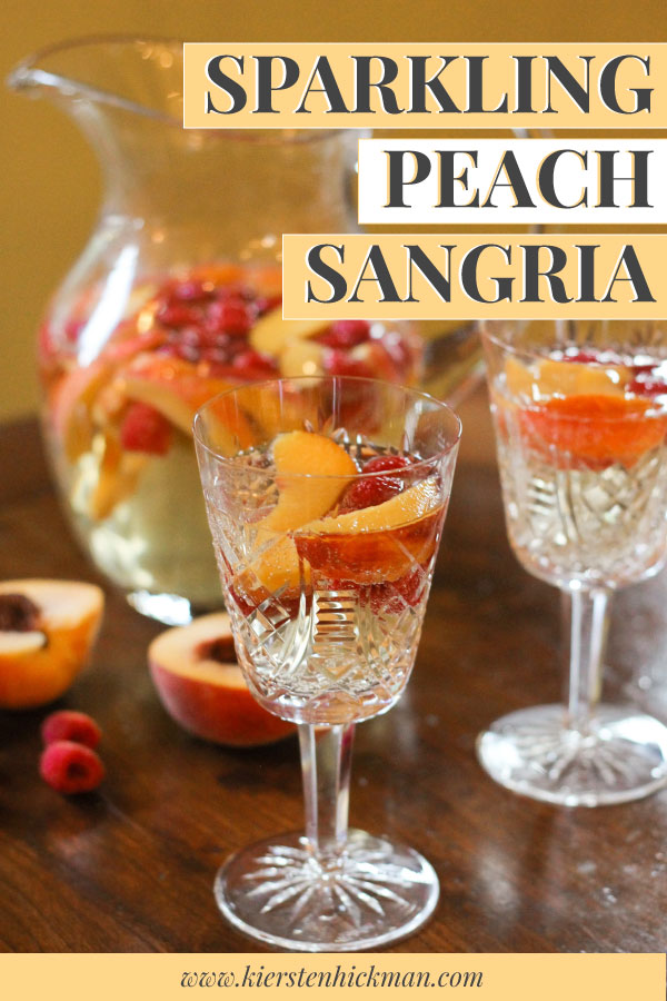 Sparkling peach sangria pin for Pinterest