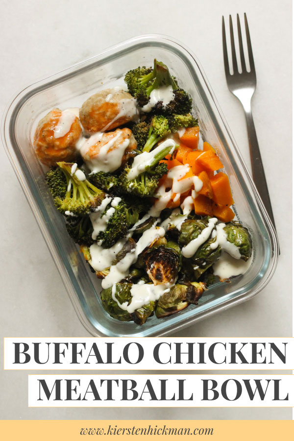 Buffalo chicken meatball bowl pin for Pinterest