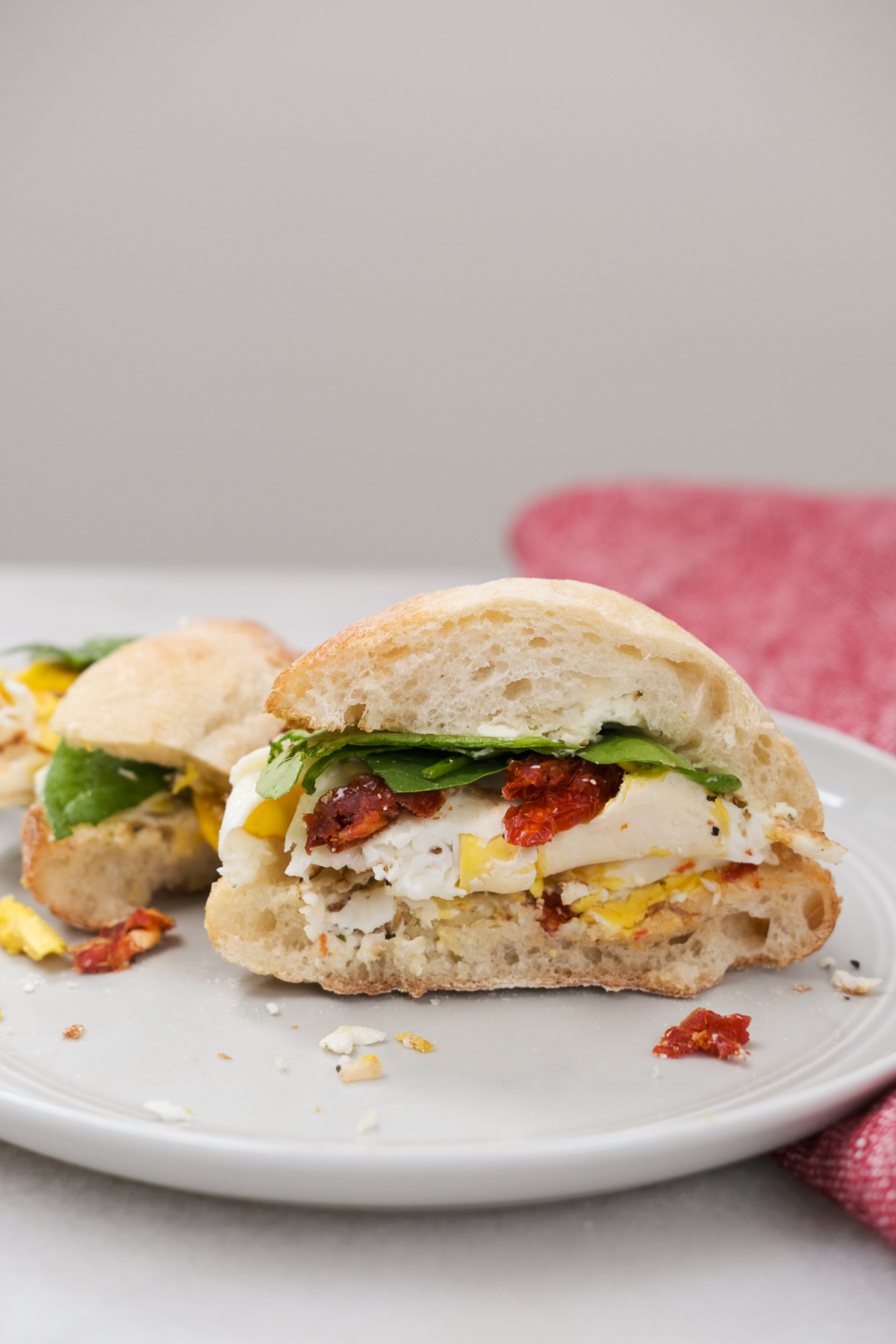 cut open boursin ciabatta breakfast sandwich