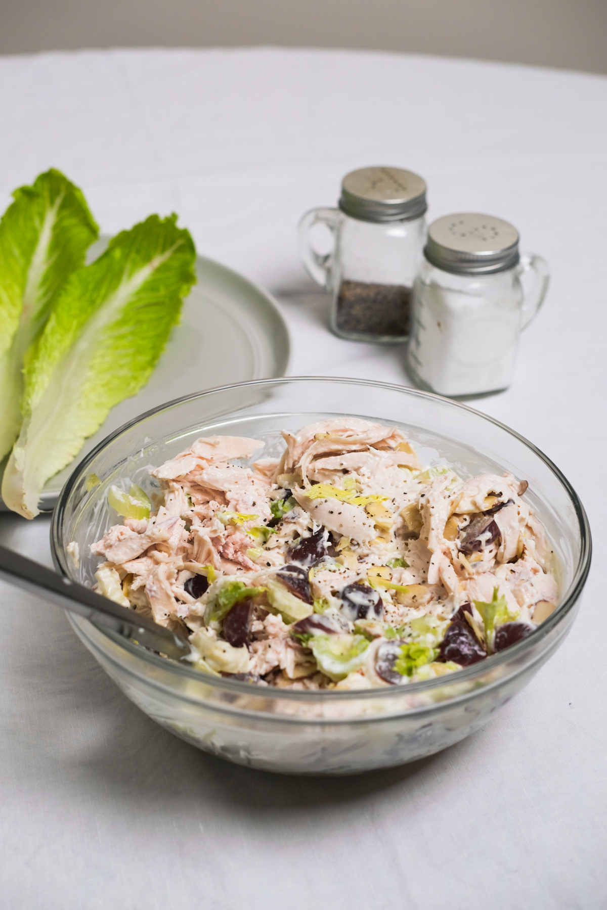 close up of chicken salad in a bowl