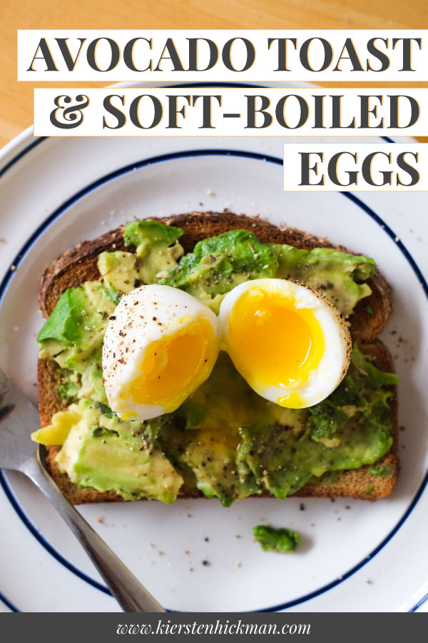 avocado toast with soft boiled eggs pin for pinterest