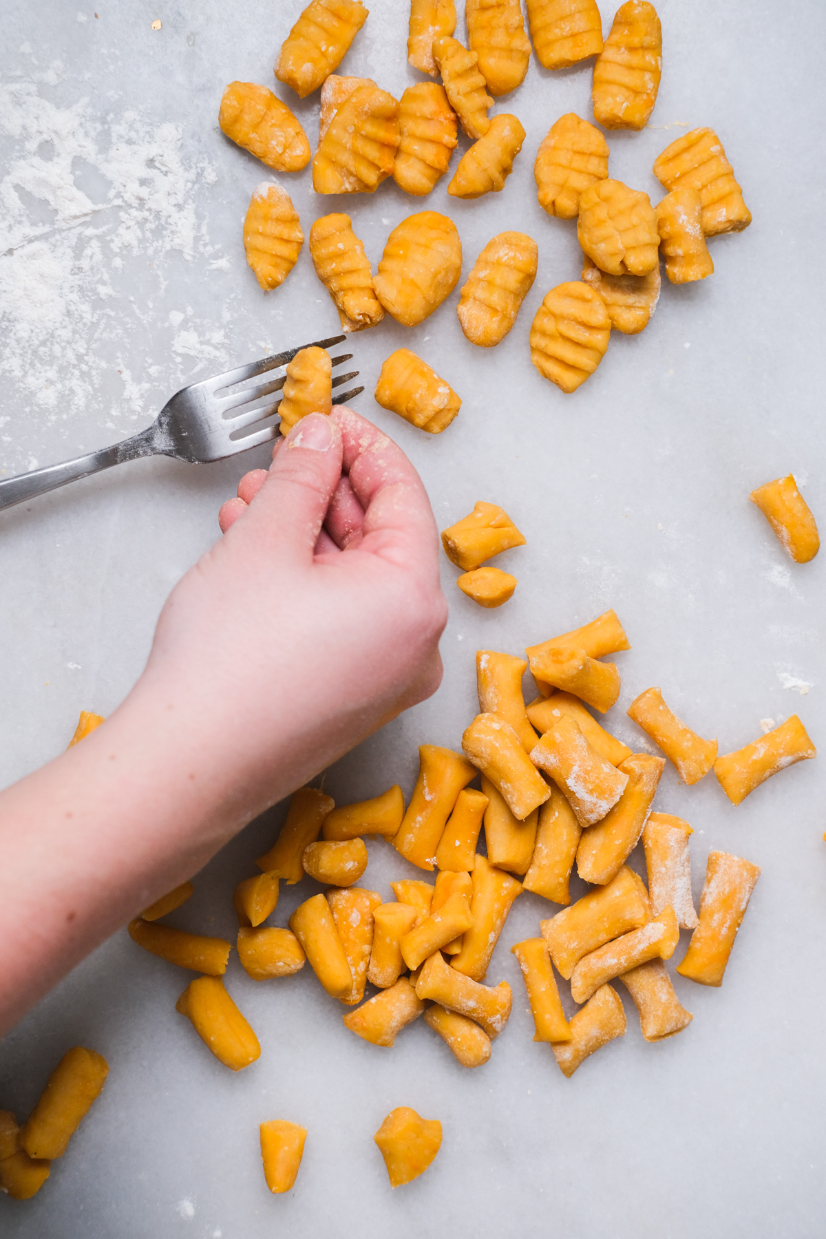 forming gnocchi with a fork