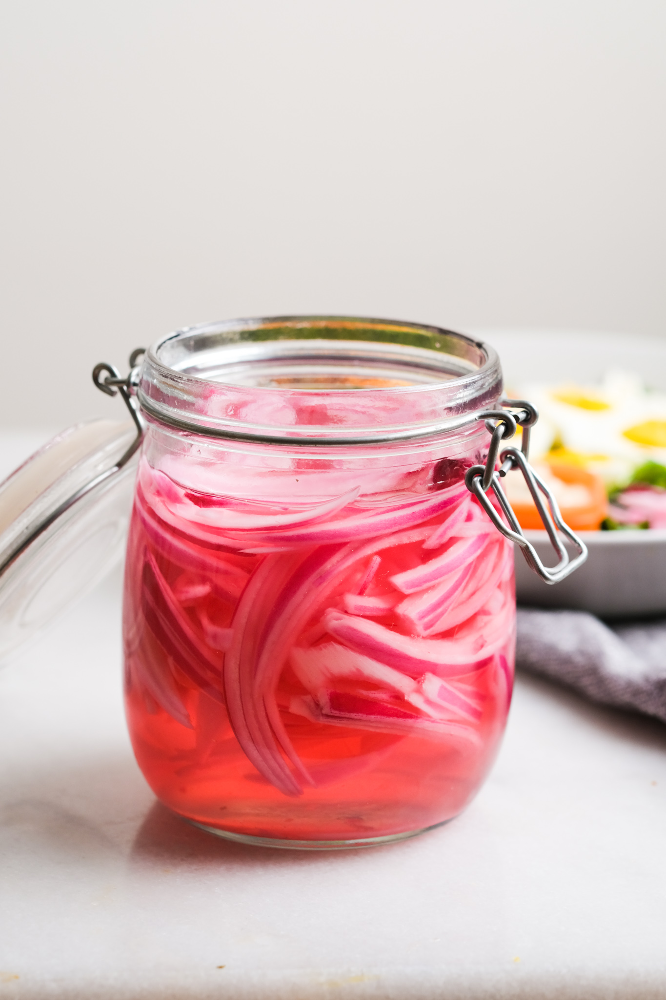 quick pickled red onions in a jar