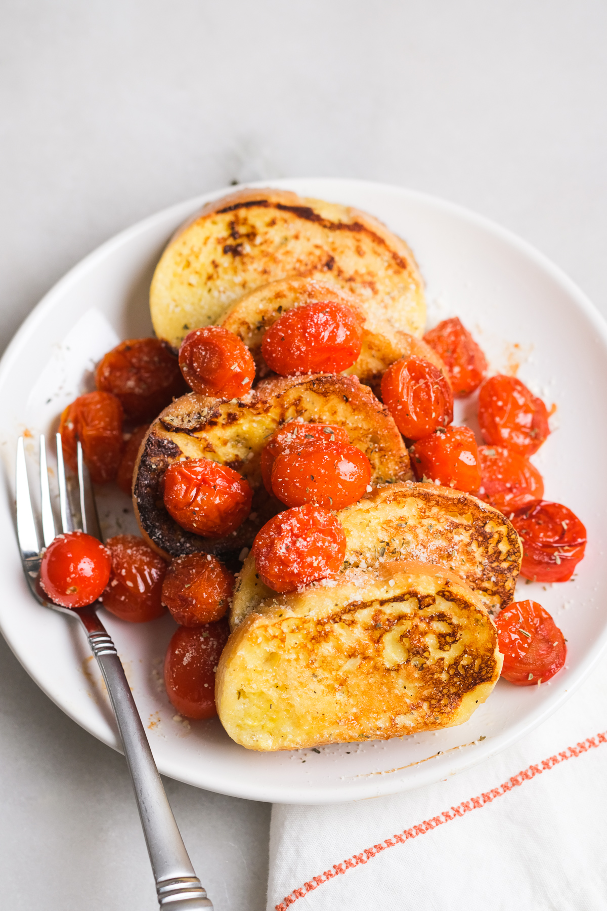savory french toast with roasted cherry tomatoes