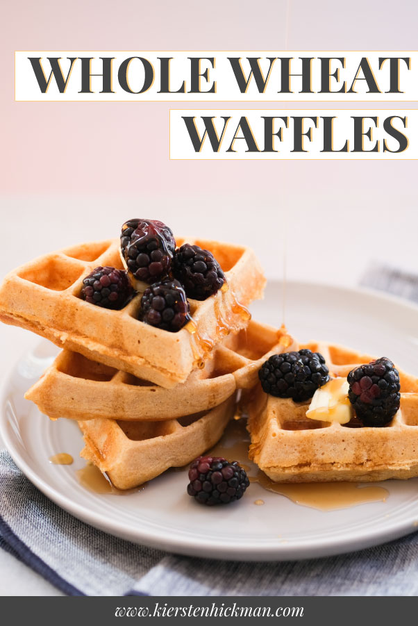 whole wheat waffles with blackberries and maple syrup