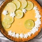 close up of a decorated key lime pie