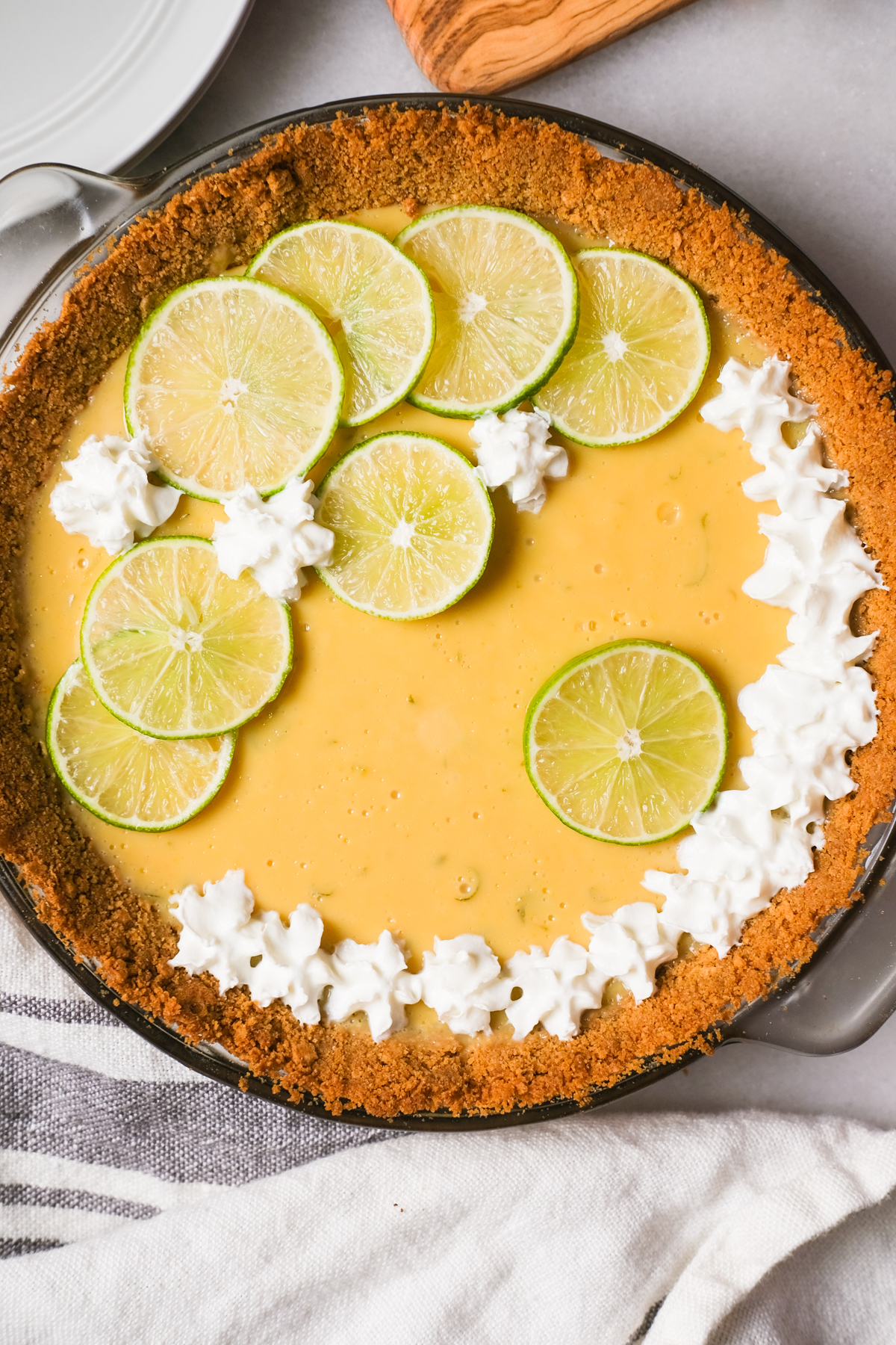 close up of a decorated key lime pie
