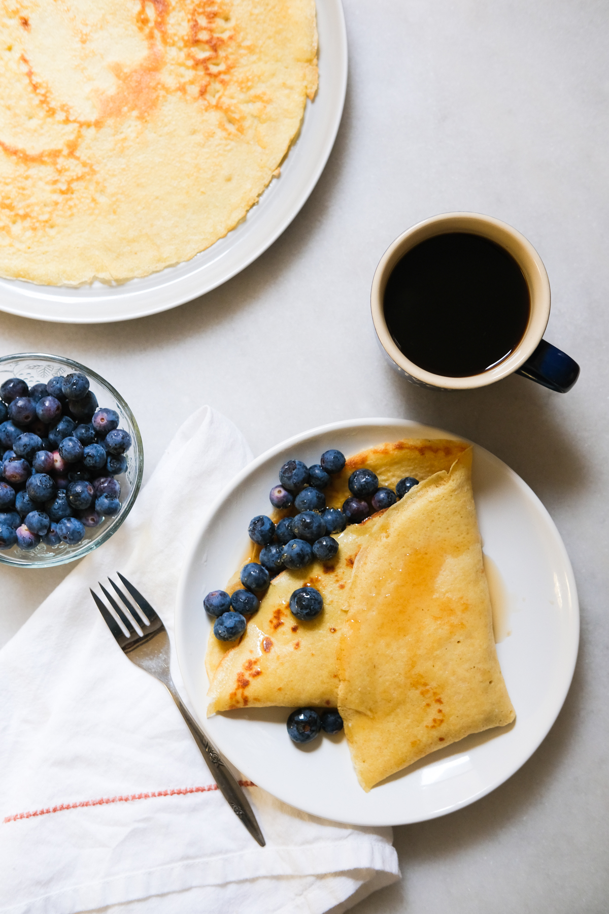 sourdough crepes with blueberries and coffee