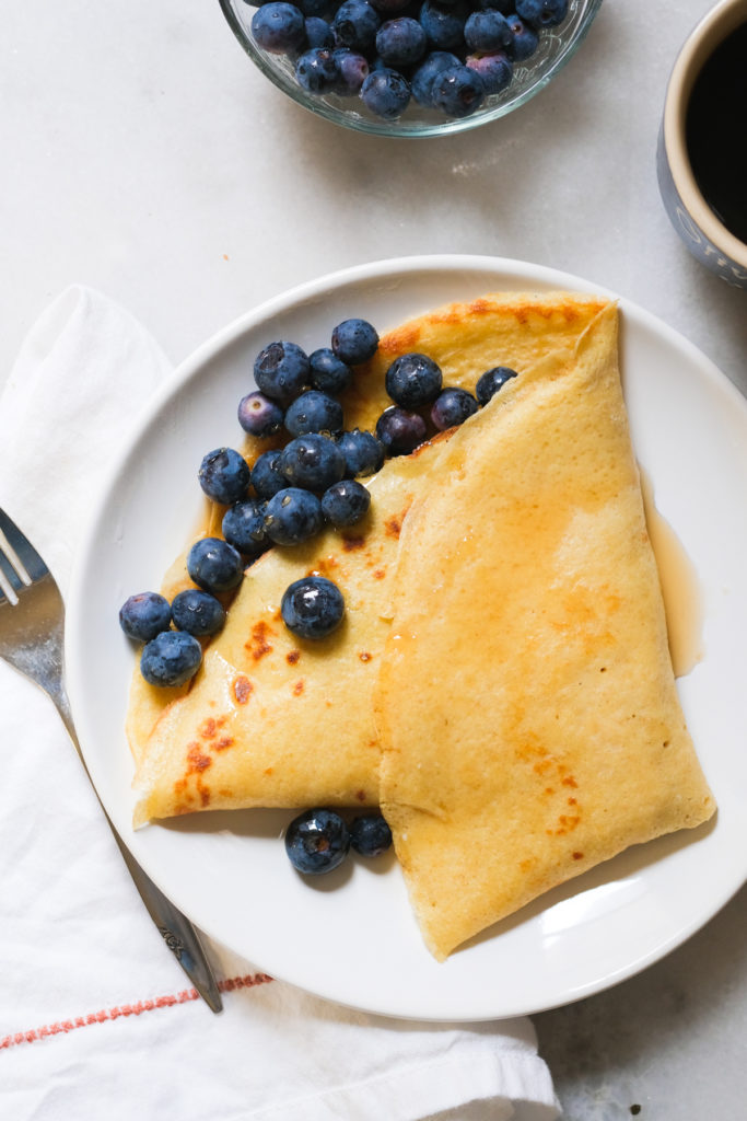 sourdough discard crepes with blueberries