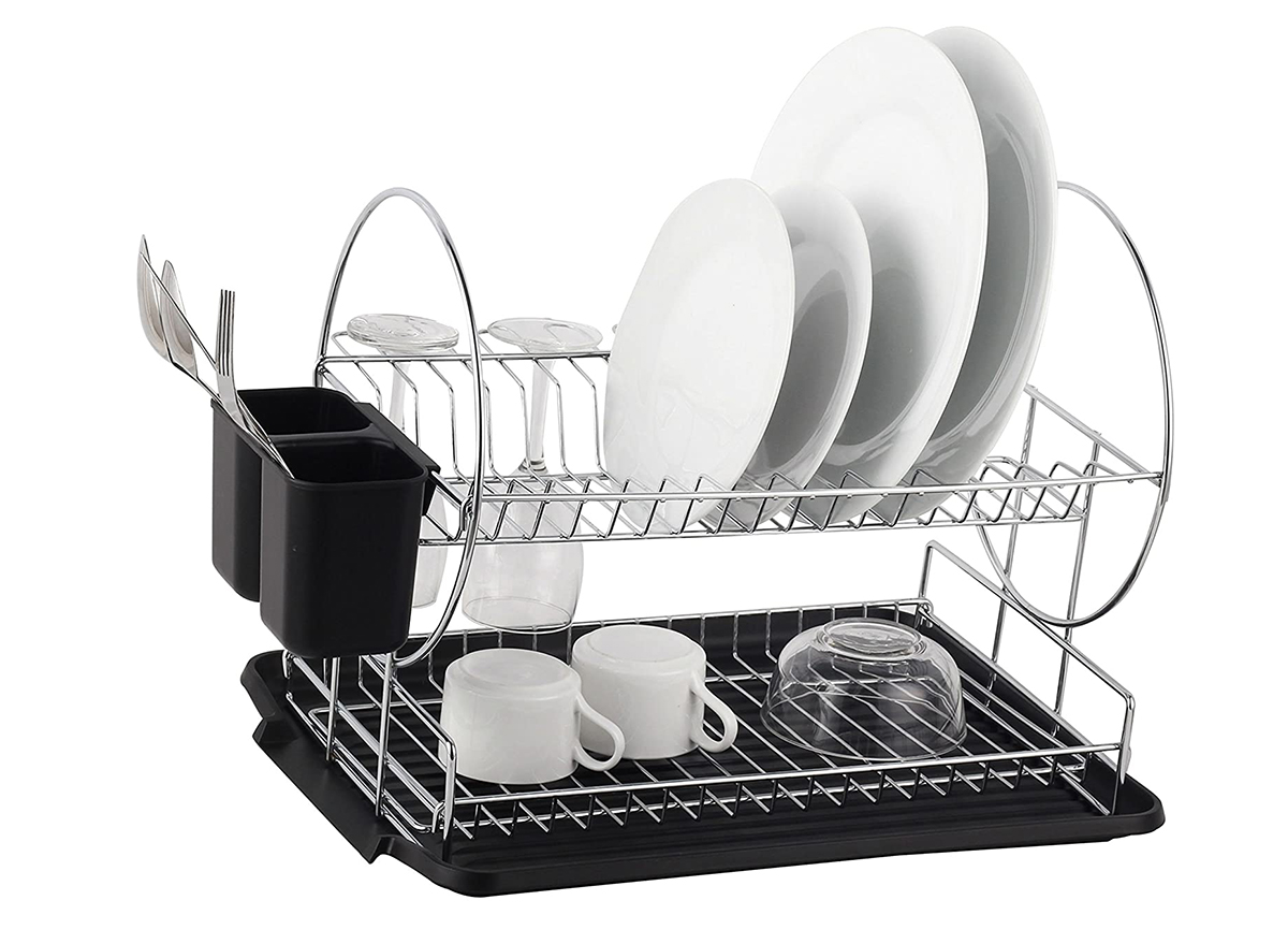dish rack with dishes