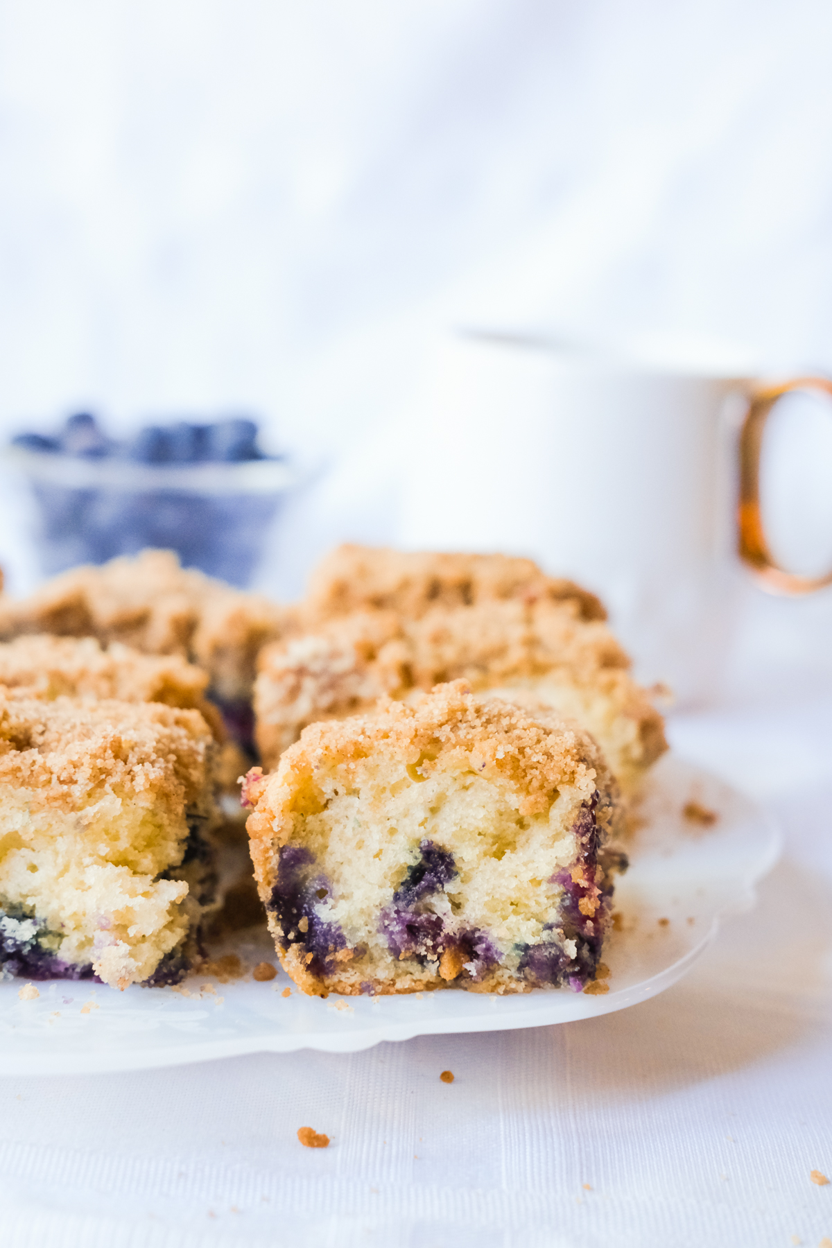blueberry coffee cake slices on a plate