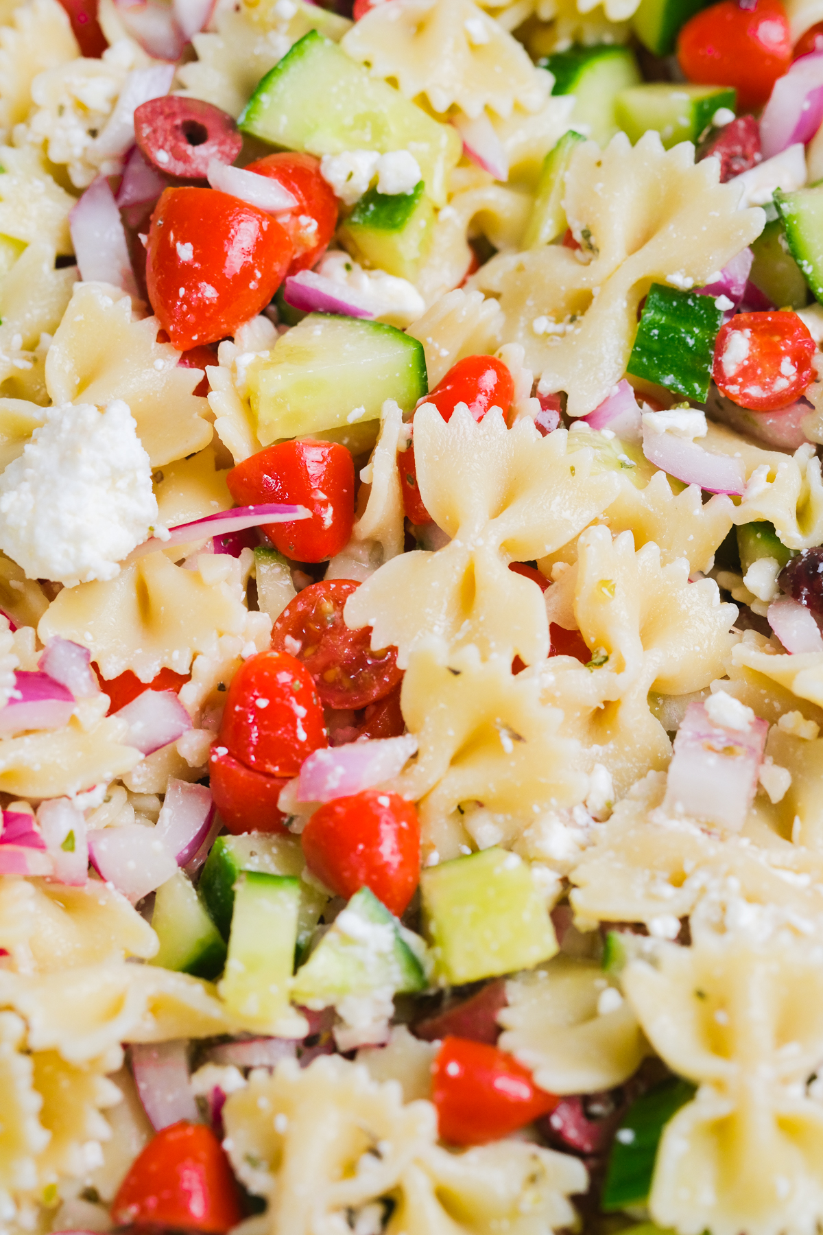 close up of vegetarian pasta salad