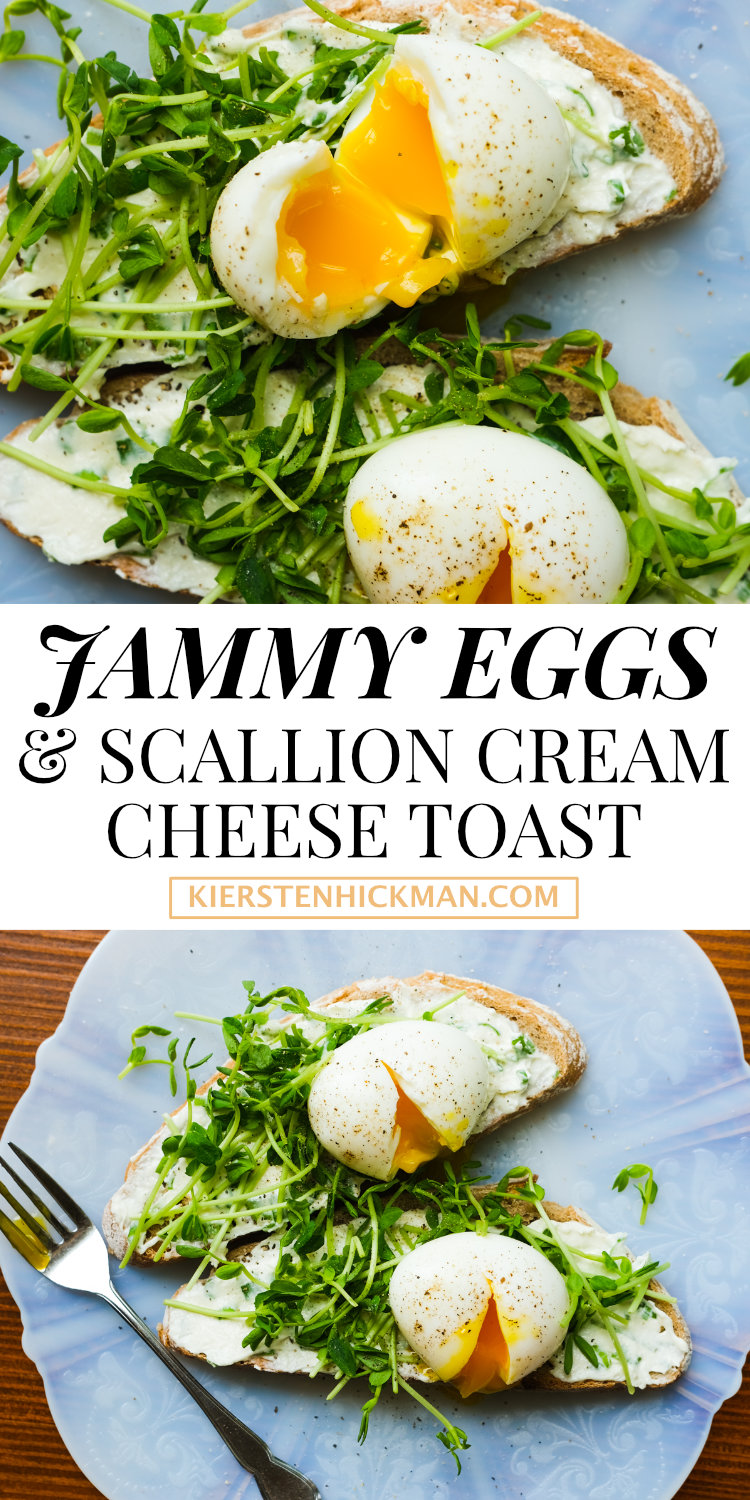 jammy eggs scallion cream cheese toast