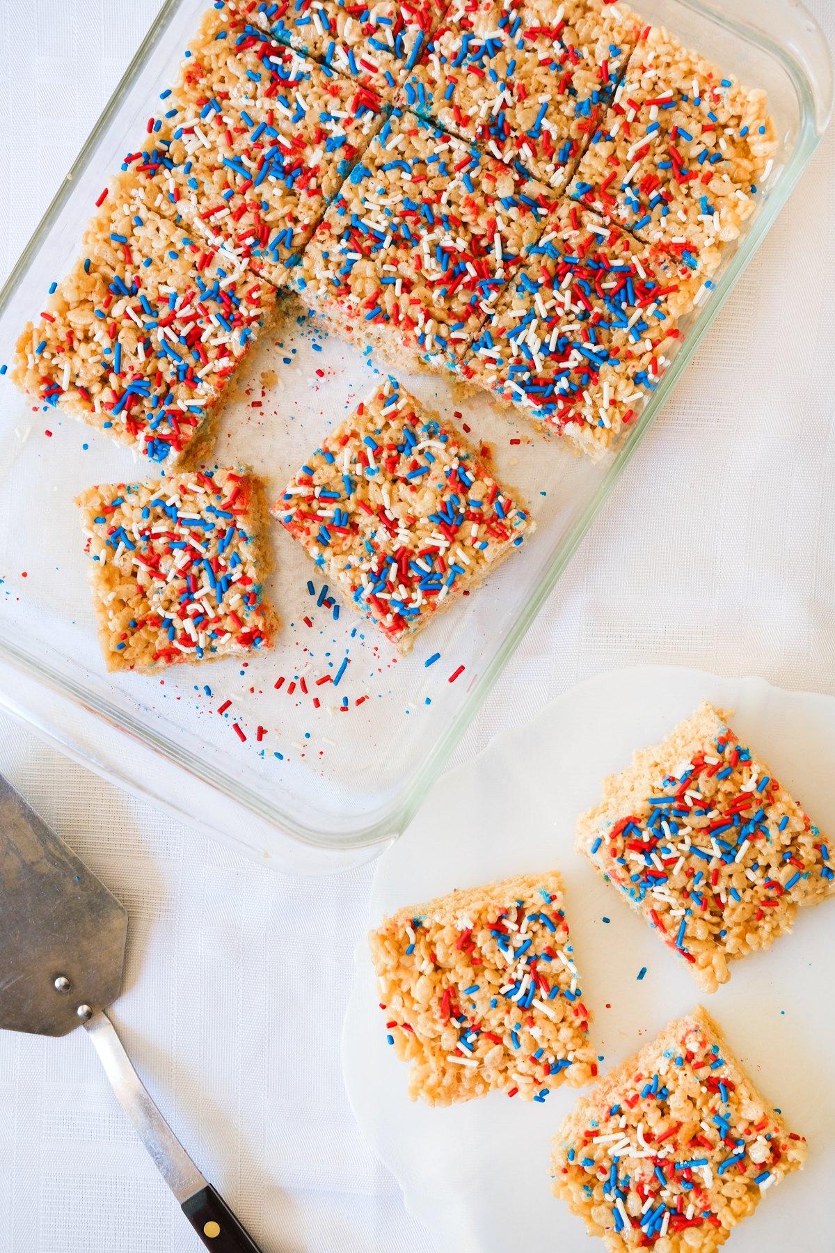 rice krispies treats cut up with sprinkles