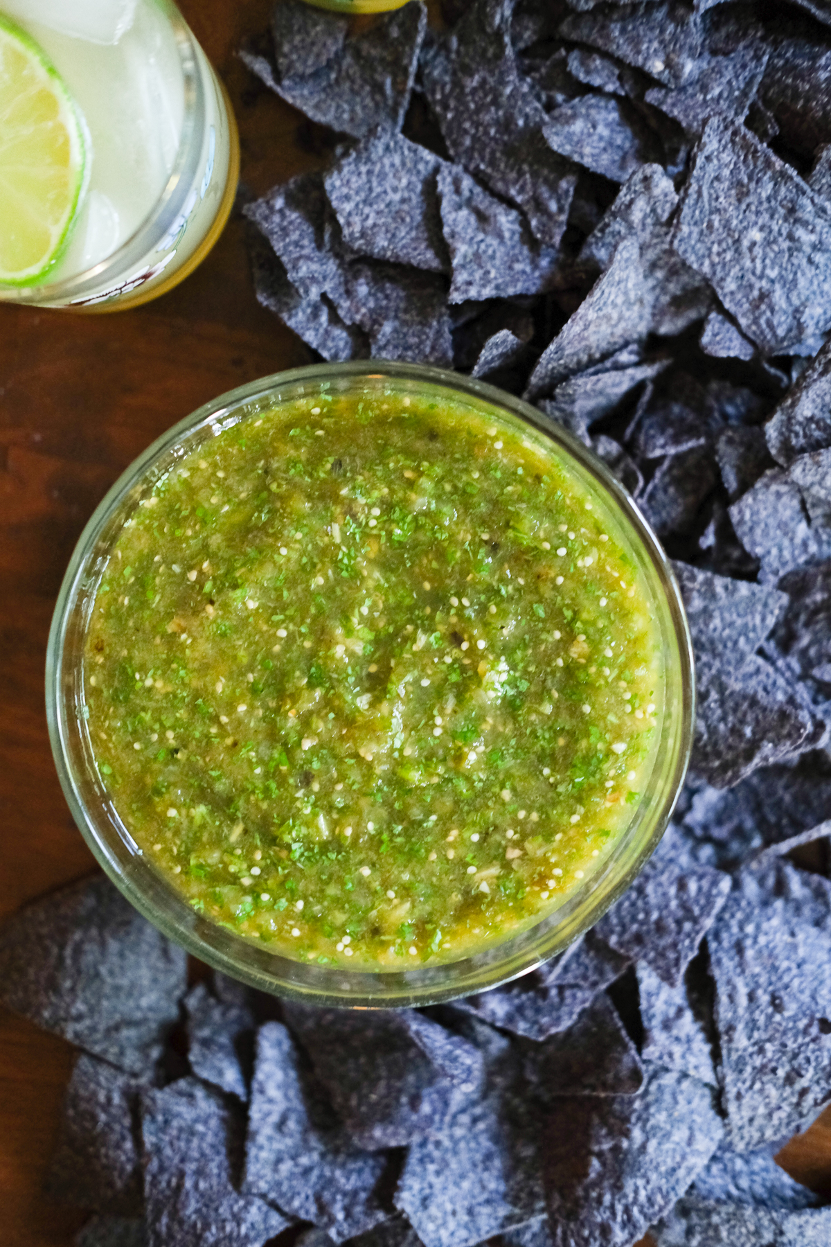 bowl of salsa verde with chips