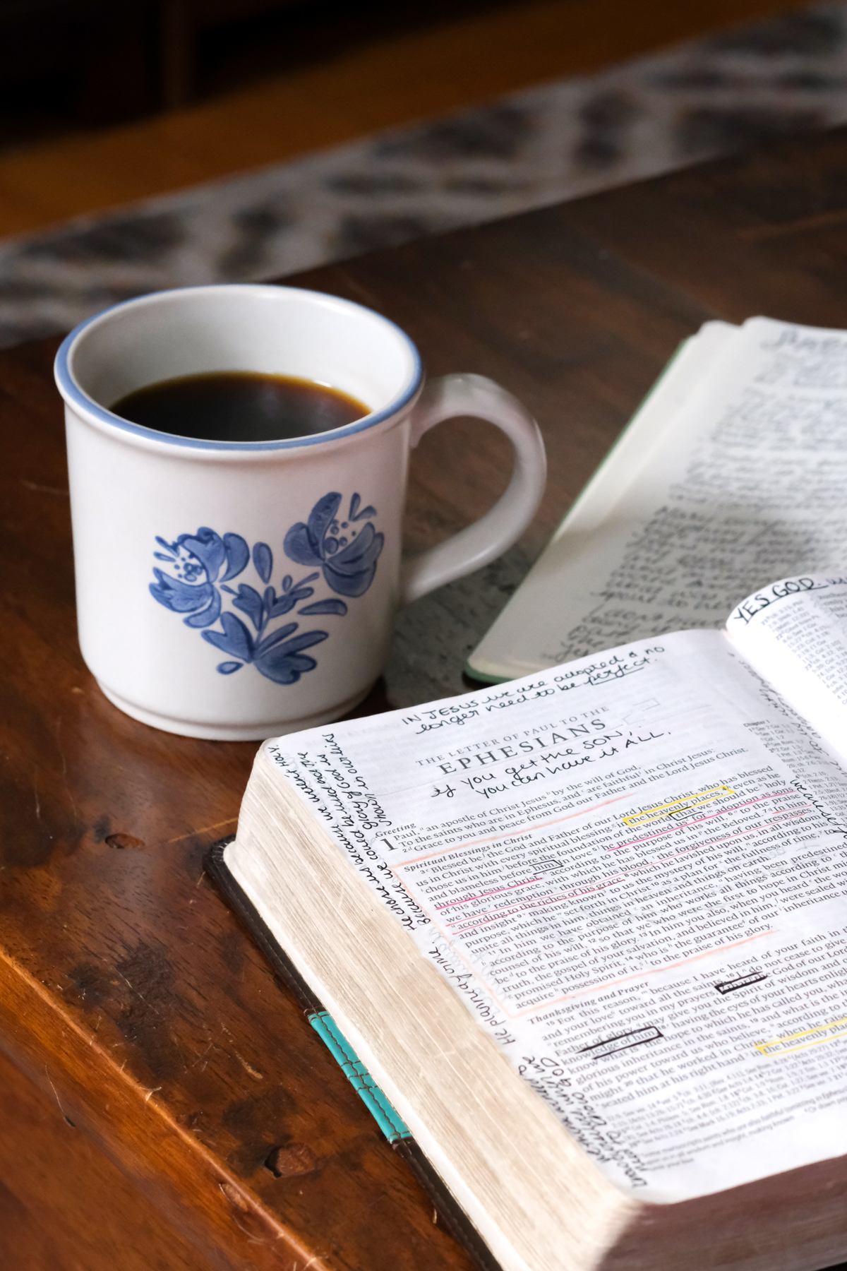 coffee with a bible and journal in the morning