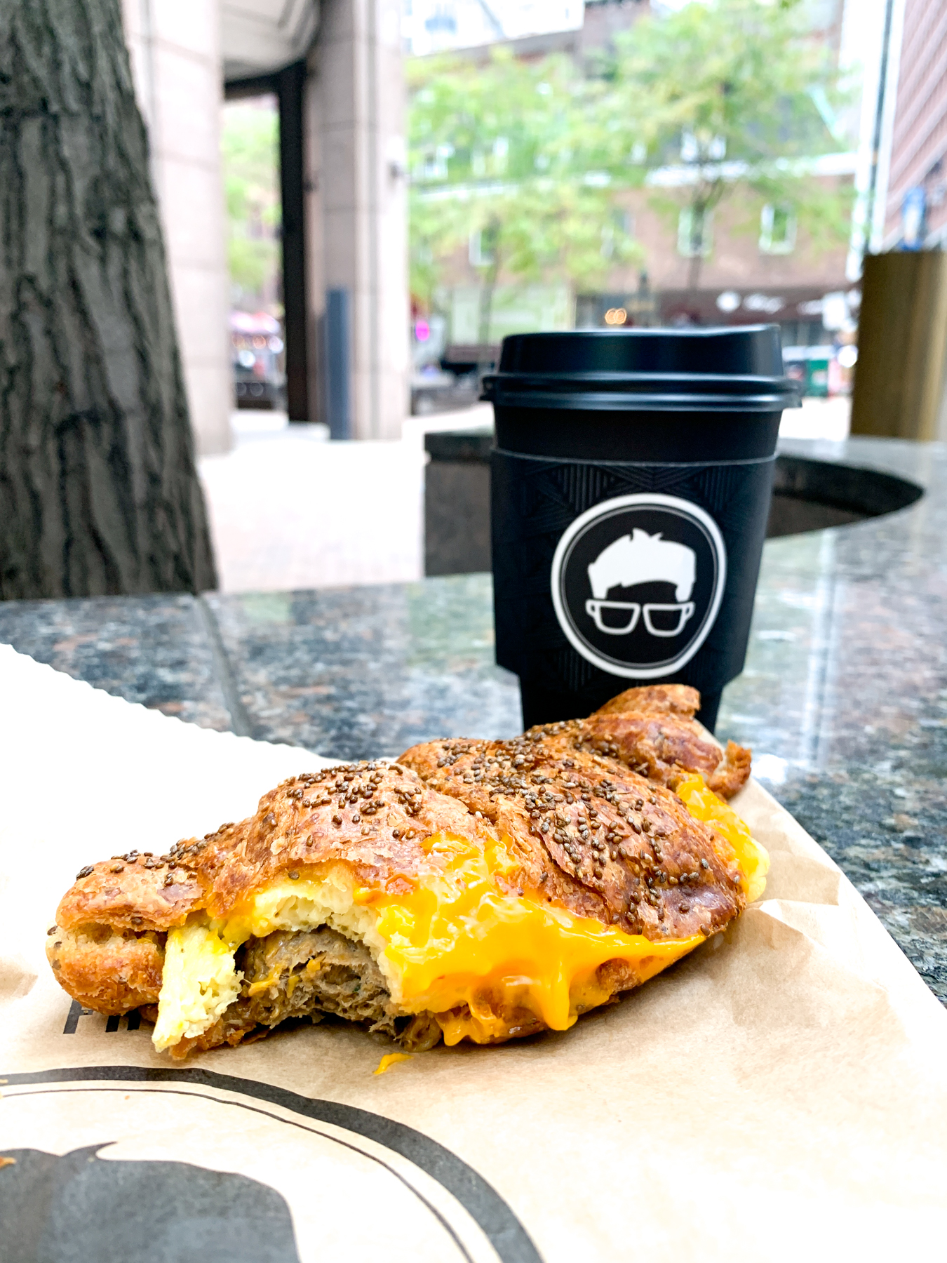 vegan deluxe breakfast sandwich from gregorys coffee made with vegan egg