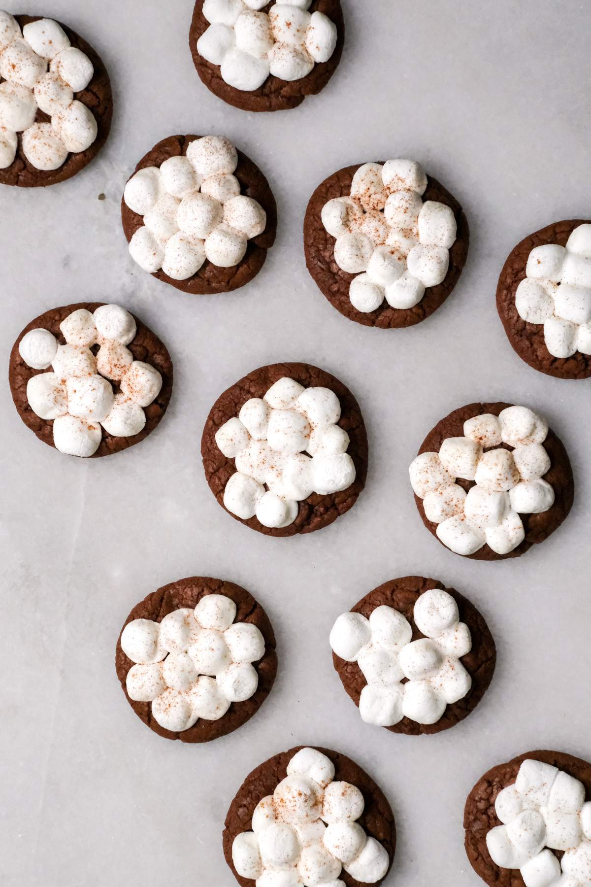 hot chocolate cookies on a marble counter