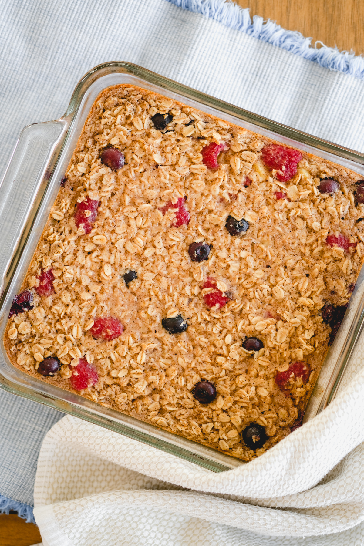 berry baked oatmeal in an 8x8 pan