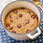 banana bread baked oats with chocolate chips in a small dutch oven