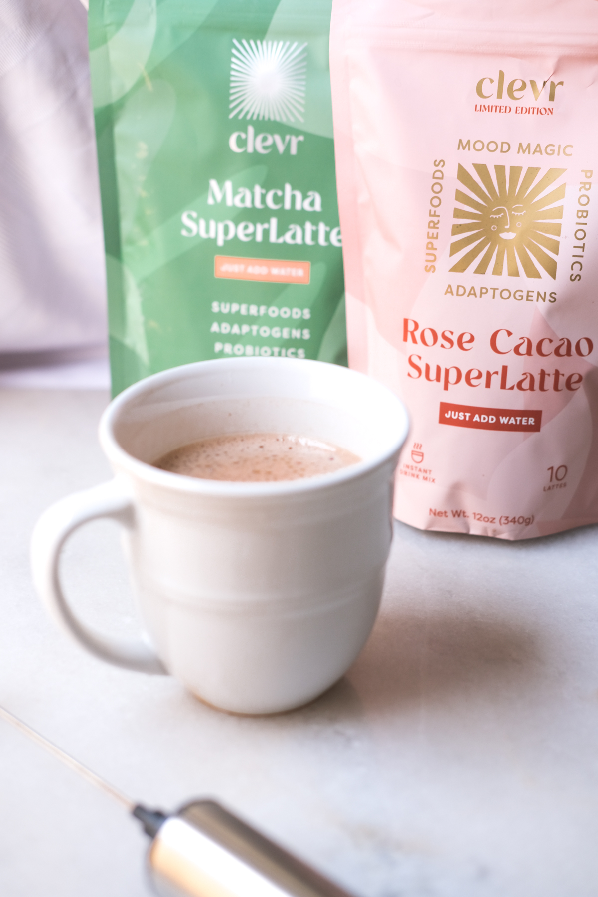 clevr blends rose cacao superlatte in a mug
