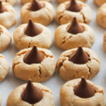 peanut butter chocolate blossom cookies in a row