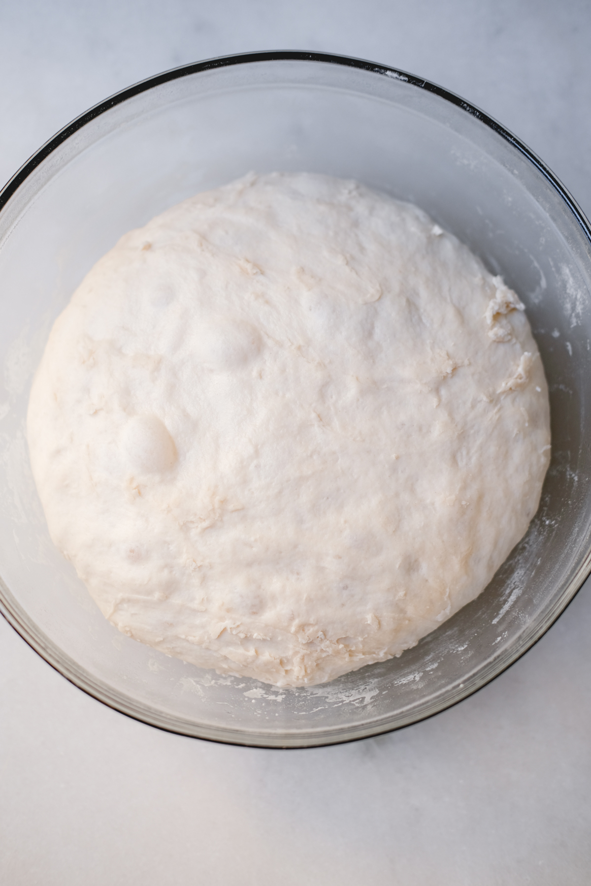 sourdough bread dough after rising overnight for 8 to 10 hours